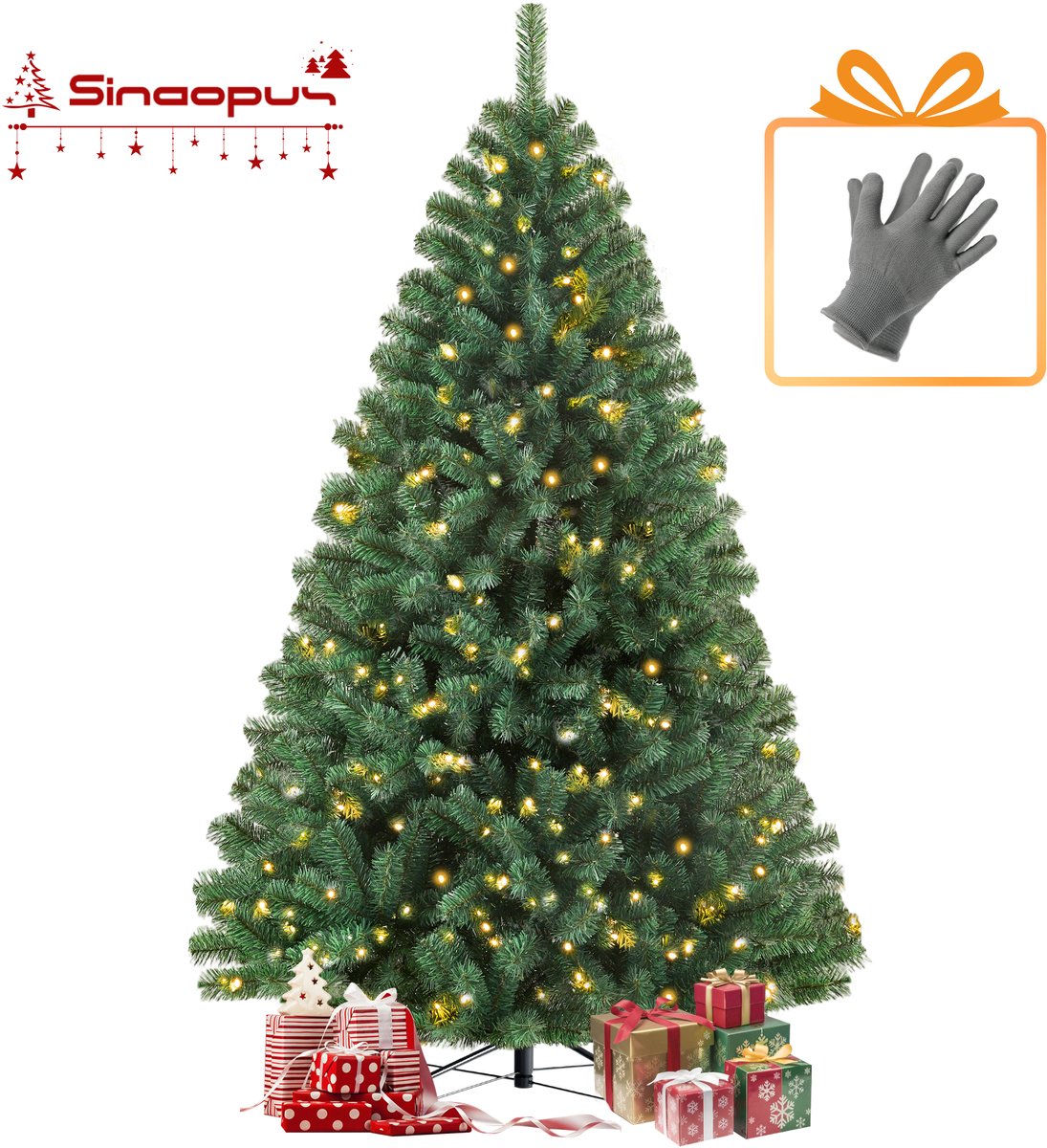 Sinaopus Kunstkerstboom 240 cm – Met LED - Stadslicht Boom - verlichting (420 LED’s, 8 lichtmodi) – PVC – 1489 takken – Metalen Standaard – Snel opzetten – Opvouwbare takken – Groene Kerstboom
