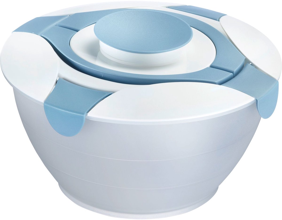Westmark Slakom met handvatten en dressingbakje; inhoud: 6,5 l, kunststof, Praktika, doorzichtig/wit/blauw, 2422227B