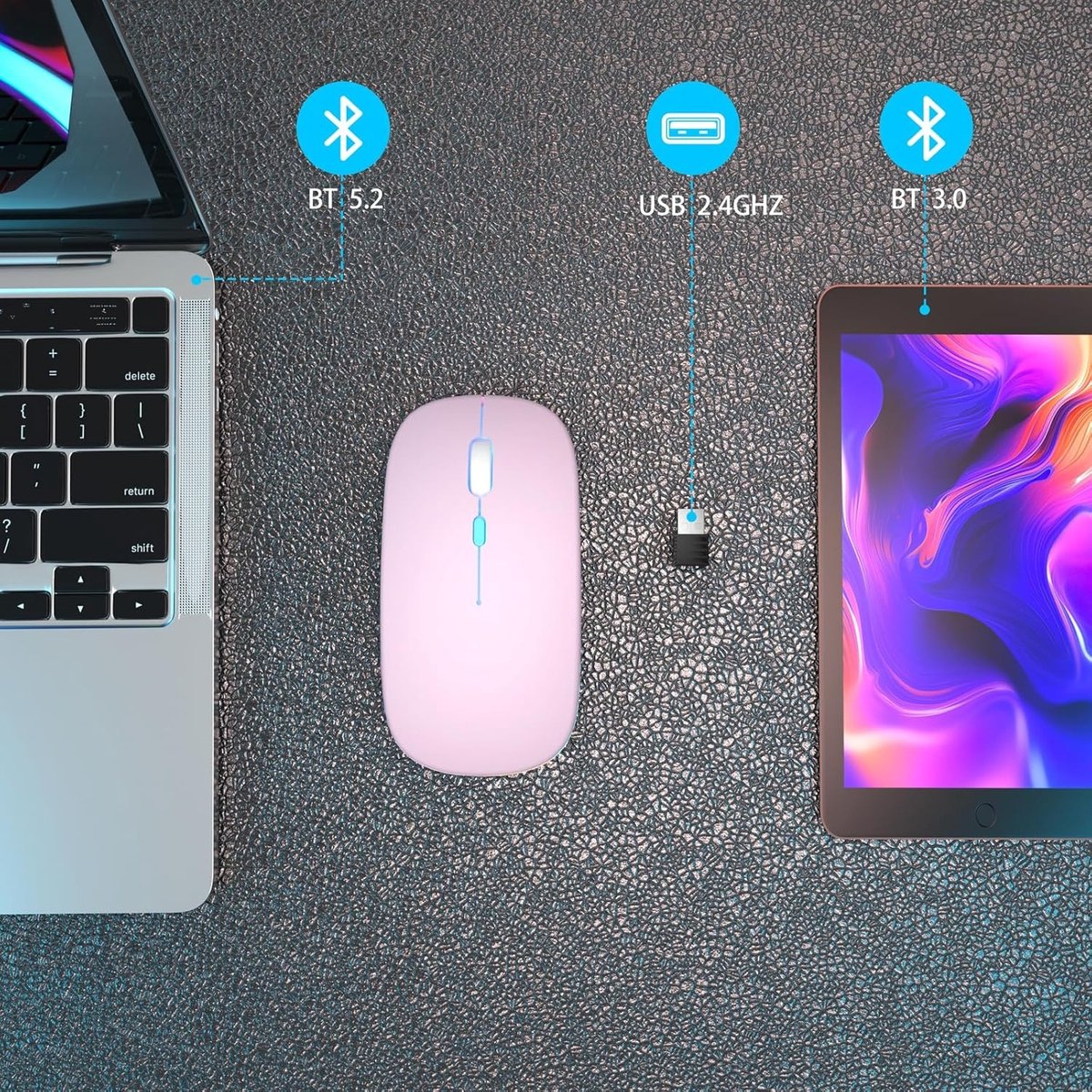 Ntech - Muis Draadloos - Draadloze Muis Laptop Roze thumbnail 4