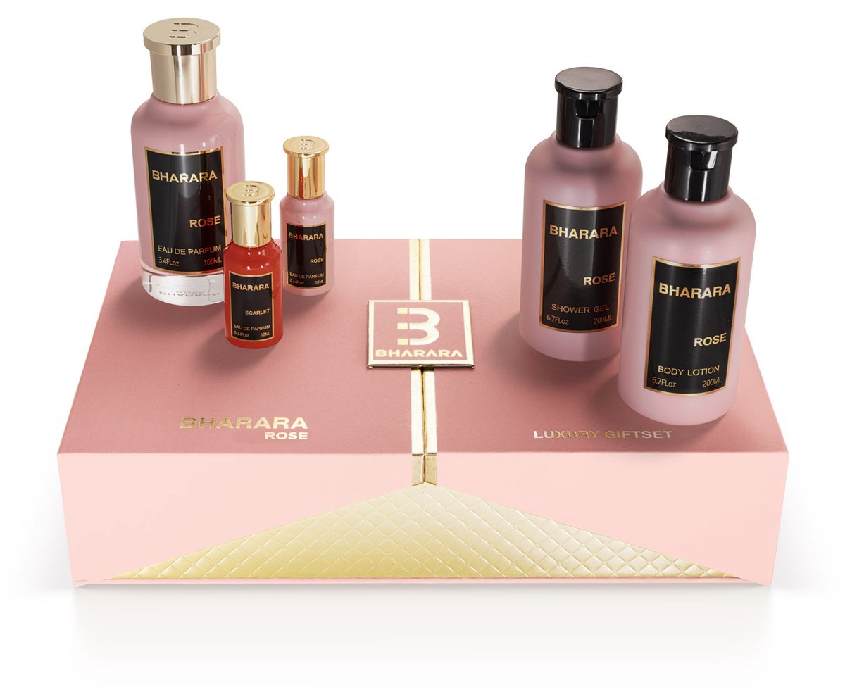 Bharara - Rose Luxury Gift Set - Women - Eau De Parfum 100 ml - Eau De Parfum 10 ml (2x) - Body Lotion 200 ml - Shower Gel 200 ml