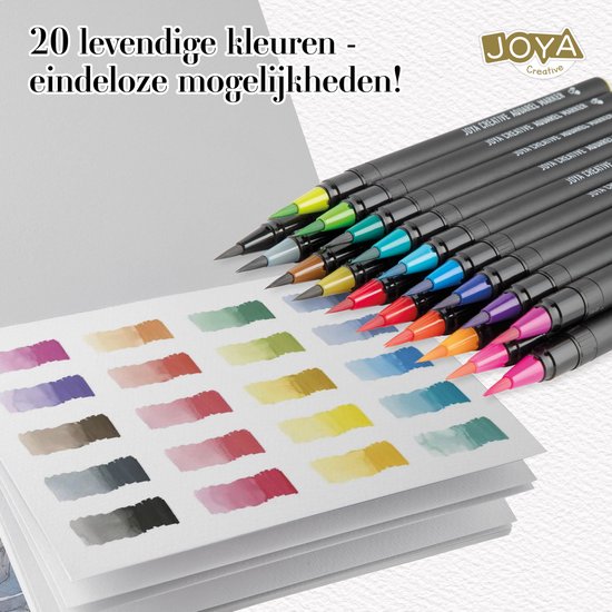 Aquarelverf Set 2in1 - Aquarel Brush Markers 20pcs & Aquarel Sketching Pad A5 - Brushpennen Waterverf - Waterbrush - Aquarel Verf Stiften - Aquarelblok A5 - Schetsboek Watercolor Papier - Creatief Tekenen & Schilderen - Joya Creative