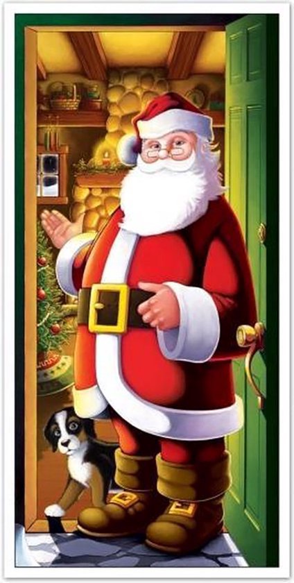 Kerstman deurposter - 90 x 180 cm - Kerstman deurhoes - Kerst Deur Decoratie - Stof kerstman - Foto cabine achtergrond deurhoes - Kerstversiering - kerstfeestdecoraties - Geschikt voor thuis voordeur vakantie kerstdecoratie