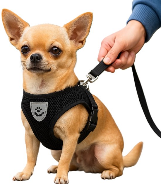 Reflecterend Drukvrij Harnas – Maat S Zwart – Borstomtrek 26 – 32 cm – Voor Honden en Katten