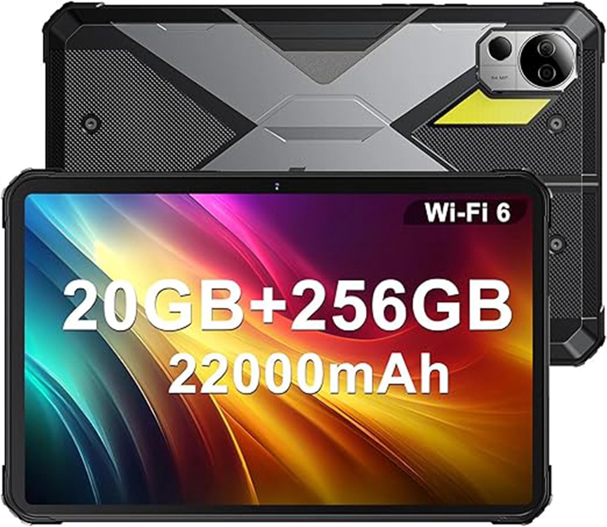 FOSSiBOT DT2 robuuste tablet, Android 13, 4G Dual SIM, 10,4'' 1200x2000 IPS-scherm, MTK Helio G99 Octa Core 2,0 GHz, 12 GB RAM 256 GB ROM, WiFi6 Bluetooth5.0, 64 MP + 32 MP camera, 22000 mAh 66 W snelladen, LED-flitser, water-/stof-/schokbestendig