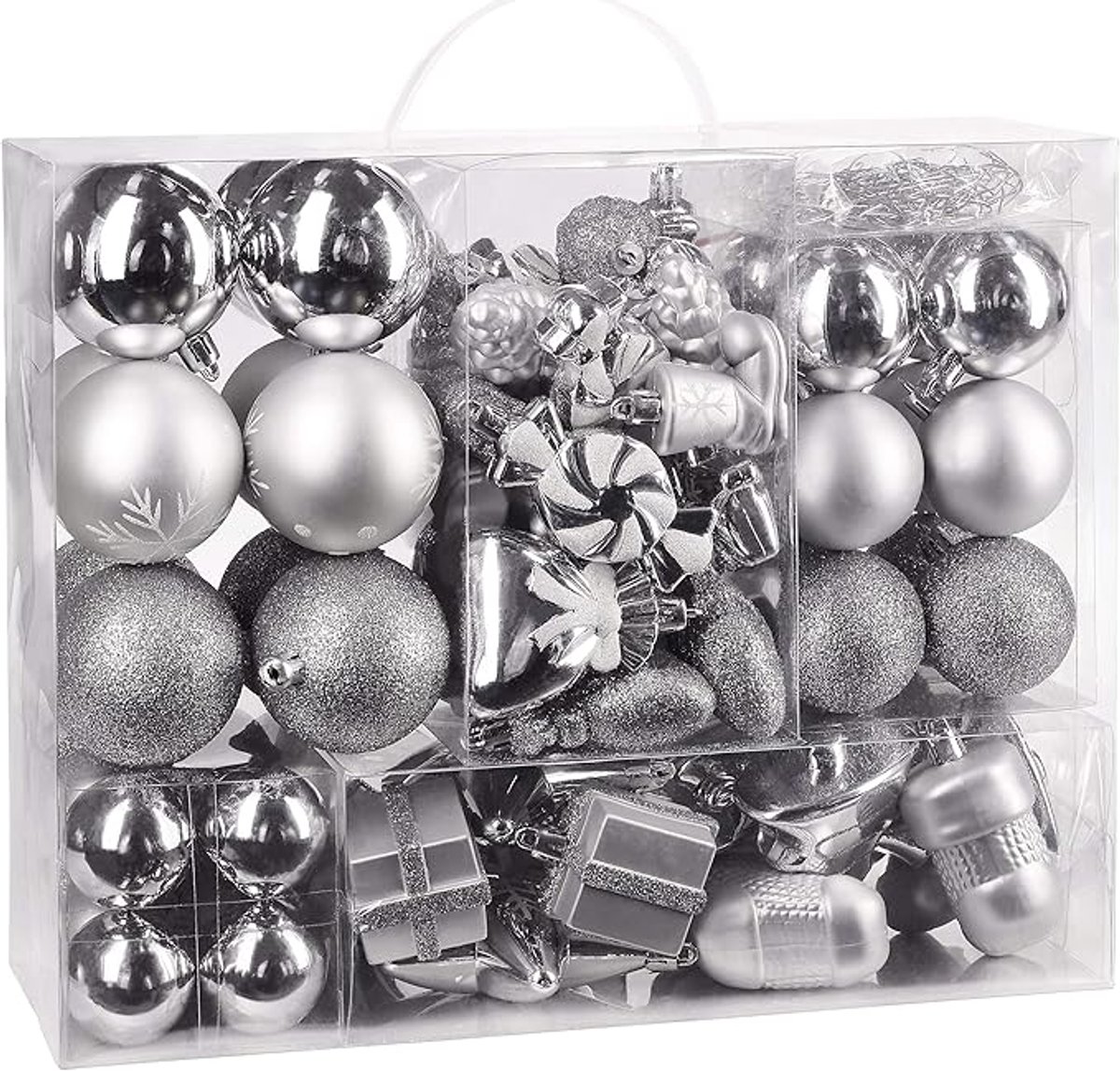Kerstballen Set 77-delig – Zilver – Onbreekbaar – Inclusief Hangers – Kerstboom Decoratie Set met Bollen, Sterren & Ornamenten – Luxe Kerstversiering