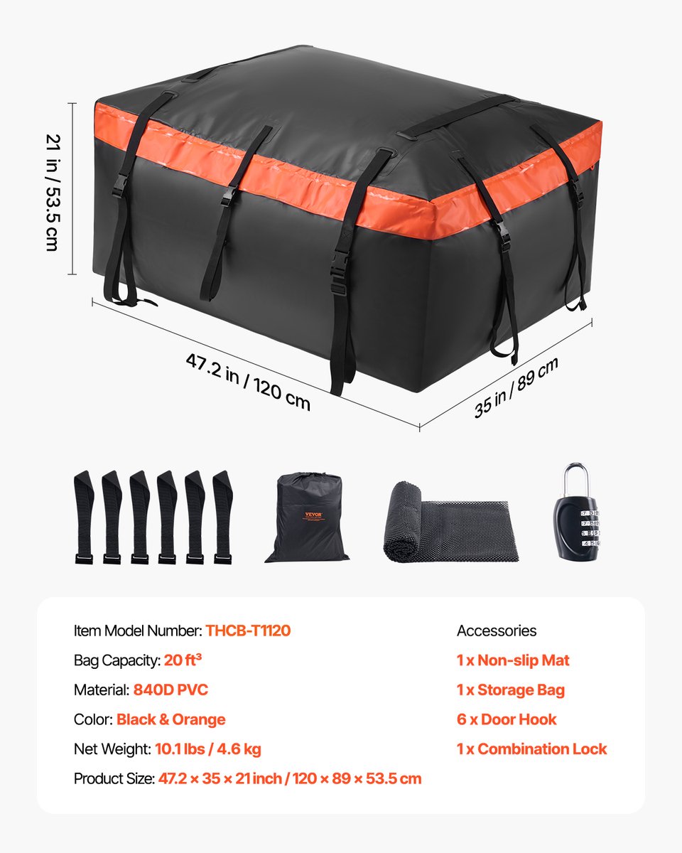 VEVOR Auto Dakdrager Tas Daktas 20 Kubieke Voet 840d PVC Dakkoffer – foto 8