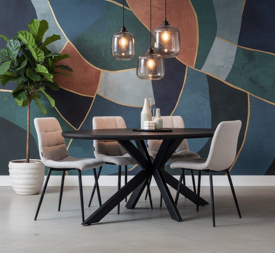 Eettafel Ovaal Zwart MDF met Metaal – Moderne Design Eettafel 200x100 ...