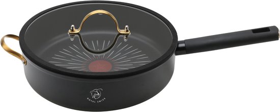 Royal Swiss® Hapjespan 28cm met Deksel – Diepe Koekenpan – Marmer Anti-aanbak – Inductie Geschikt – Voor Groenten, Vlees & Sausgerechten