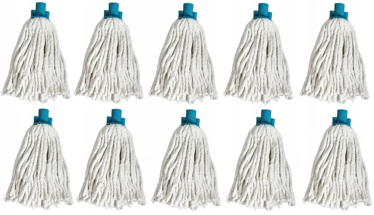 10x Katoenen Systeemmop Maxi Wit 30cm 250g - Absorberend & Duurzaam