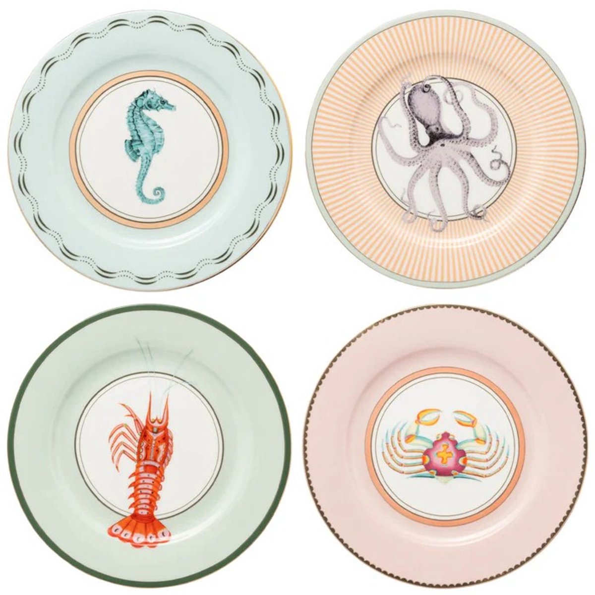 Yvonne Ellen - Ontbijtborden set/4 Vissen - Porselein - Cadeaudoos