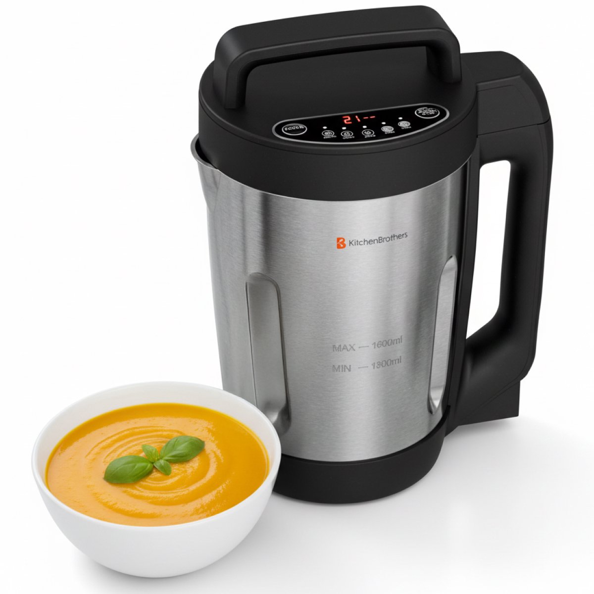 KitchenBrothers Soepmaker - Blender - tot 800W - 1.6L - RVS/Zwart