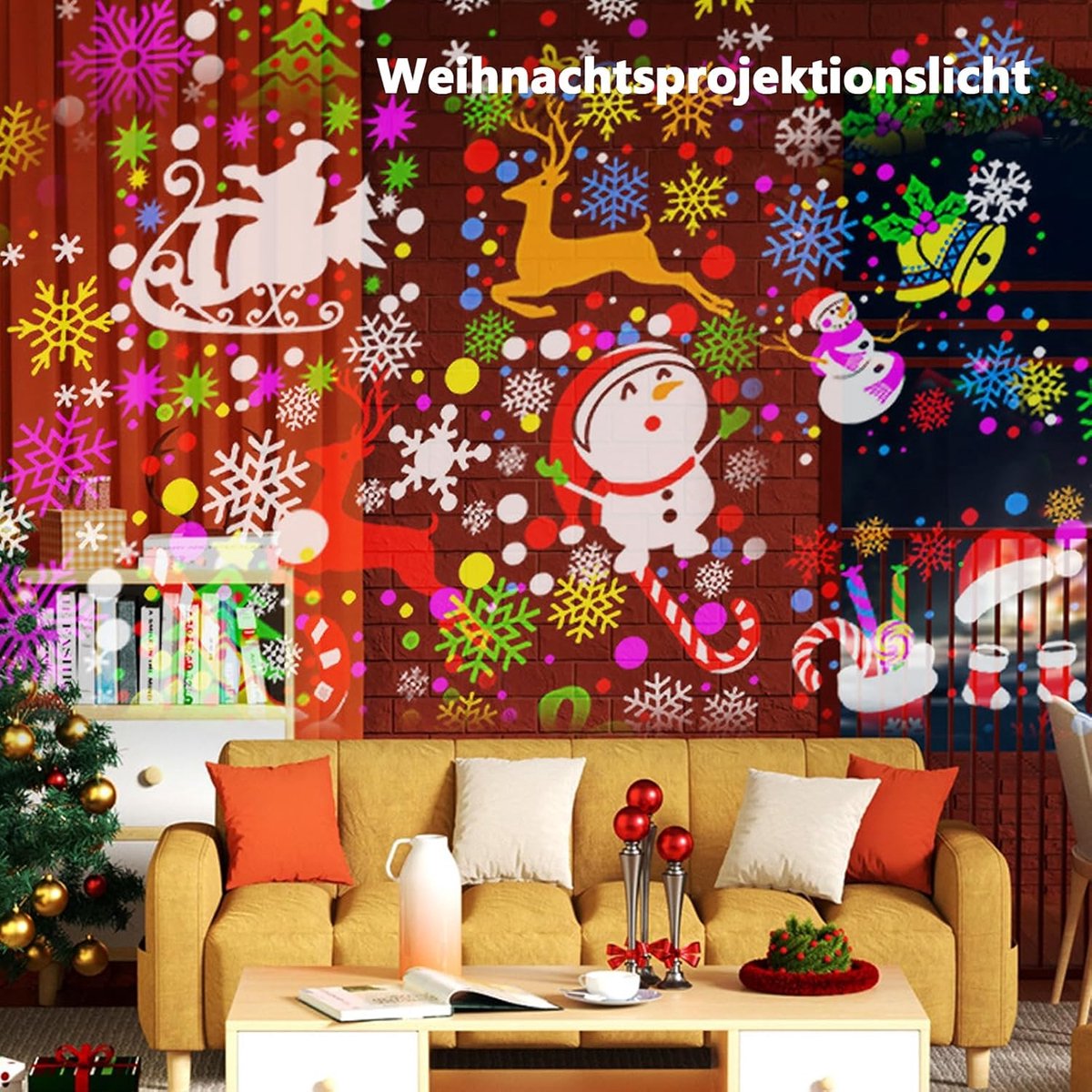 Kerst Projectielamp - LED Projector met 16 Lichtpatronen - Buiten Kerstverlichting voor Tuin en Muur - Feestelijke Projectie voor Ramen en Erf - Kerstdecoratie - Zwart - 1 Stuk – foto 2