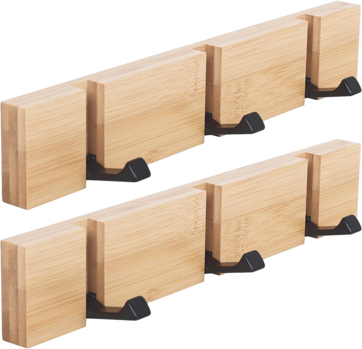 Homium Wandkapstok van bamboe 3 haken - set 2 stuks - hout - 30 cm - muurkapstok