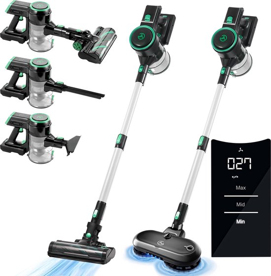 AG4200+ Steelstofzuiger Draadloos – Met Dweilfunctie 2 in 1 – Velvet Green – Krachtige Stofzuiger Zonder Zak – Geschikt voor Dierenharen – Compact & Lichtgewicht Kruimeldief