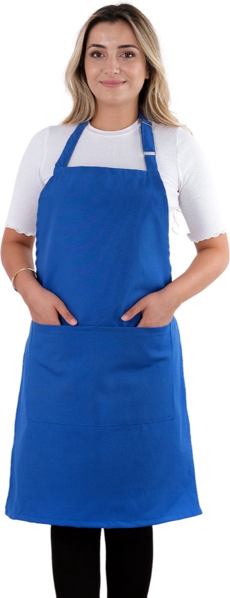 Pedra Simple Keukenschort 60x80 cm Blauw Kookschort met zakken Horeca kleding bedieningsschort dames Restaurant Schort voor vrouwen