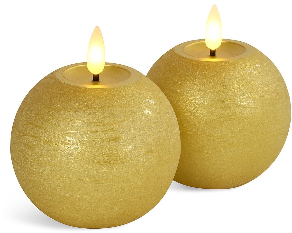 LED Bolkaars – Ø 12,5 cm – Vlameffect – Goud - Set van 2
