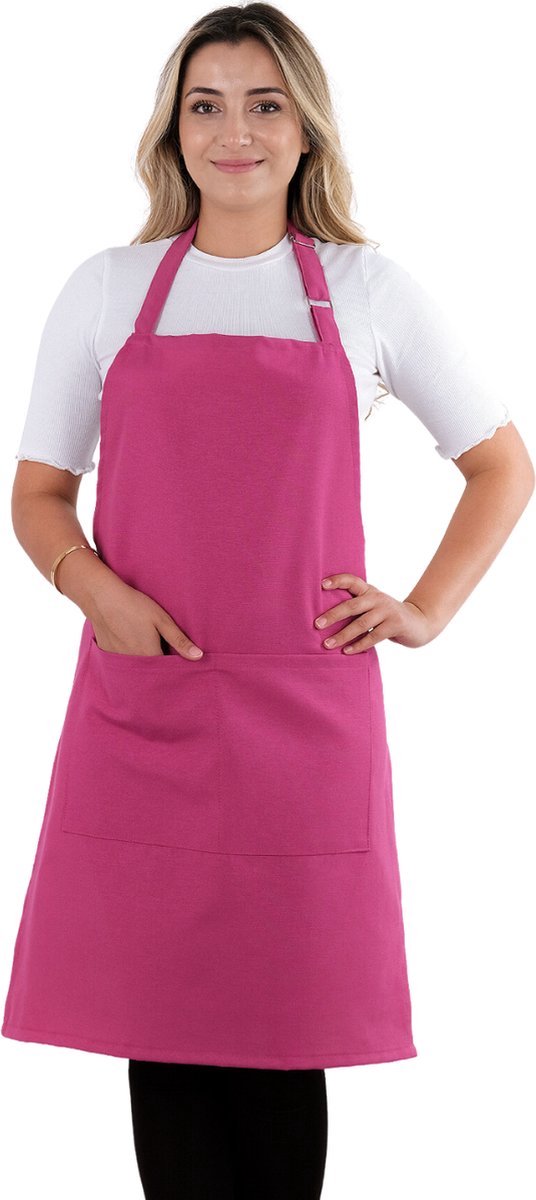 Pedra Simple Keukenschort 60x80 cm Fuchsia Kookschort met zakken Horeca kleding bedieningsschort dames Restaurant Schort voor vrouwen
