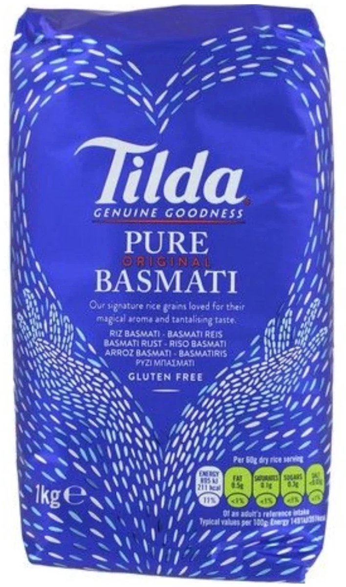 TILDA Basmati Rijst 2 kg – Hoogwaardige Lange Korrel Rijst, Aromatisch en Licht, Ideaal voor Aziatische Gerechten, Curry’s, Pilav en Dagelijks Gebruik met Kajal Sticker
