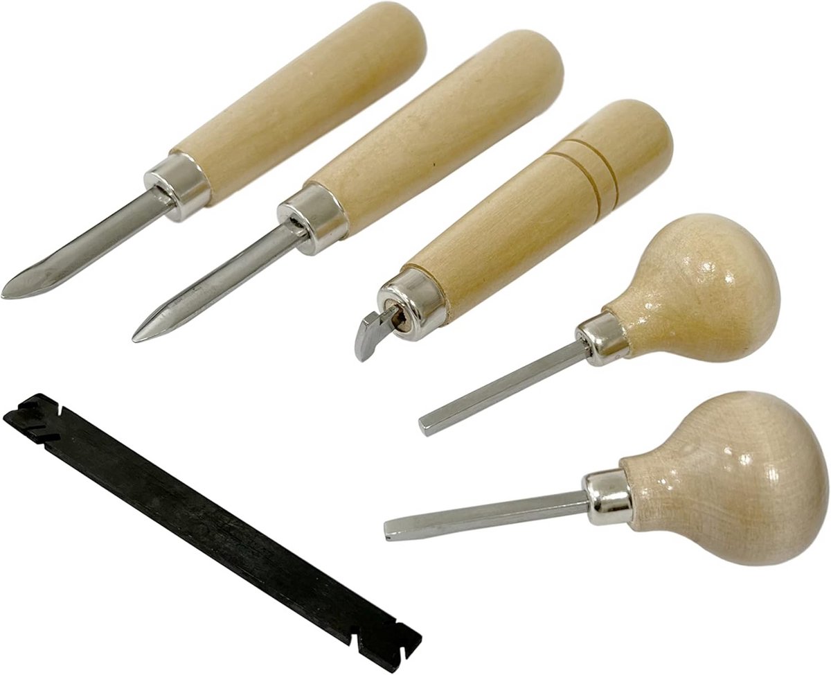 Set van 6 juweliersgereedschap: Bezel pushers, roller en burnishers voor steen- en zilvermontage