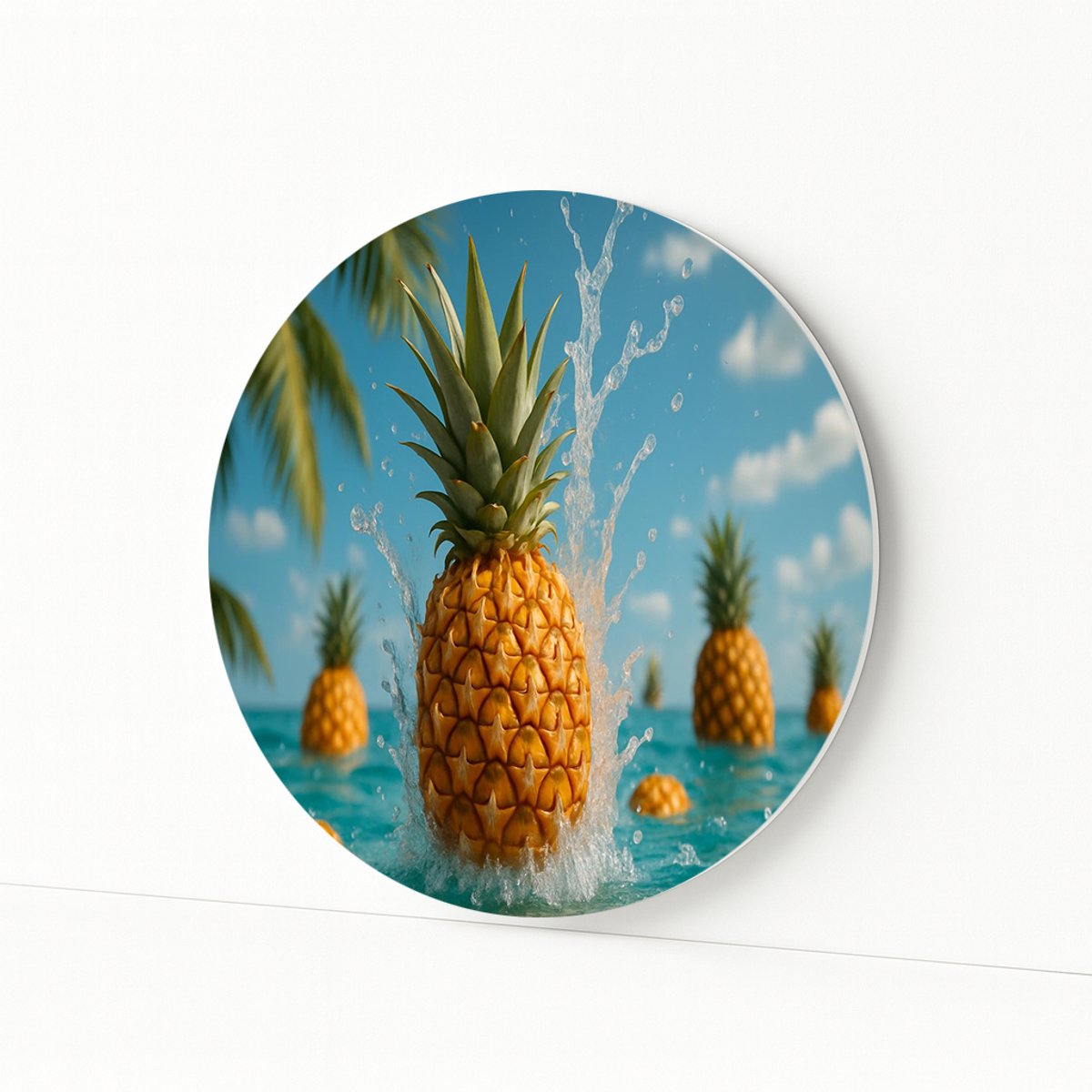 Ananas wandcirkel – forex – ronde wandprint – 80x80 cm