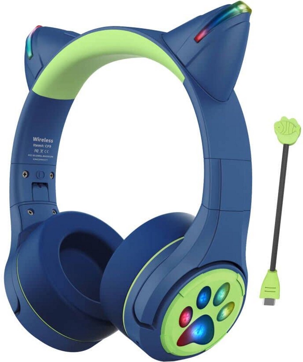 Bluetooth Hoofdtelefoon voor Kinderen met LED Oorkatten en Verstelbare Microfoon