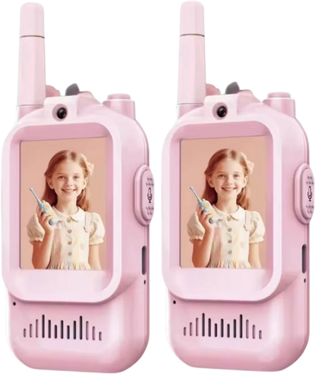 Video Walkie Talkies voor Kinderen – 2-pack Oplaadbare Speelgoed Walkietalkies met Camera voor Peuters en Kinderen 3-12 Jaar, Binnen, Buiten, Kamperen en Verjaardagscadeau-Roze