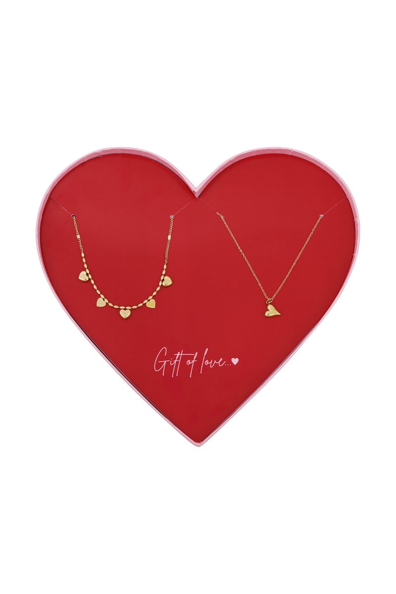 Valentijn cadeau voor haar - Kettingen Cadeauset – Gift of Love – Goudkleurig – Stainless Steel – Verkleurt Niet