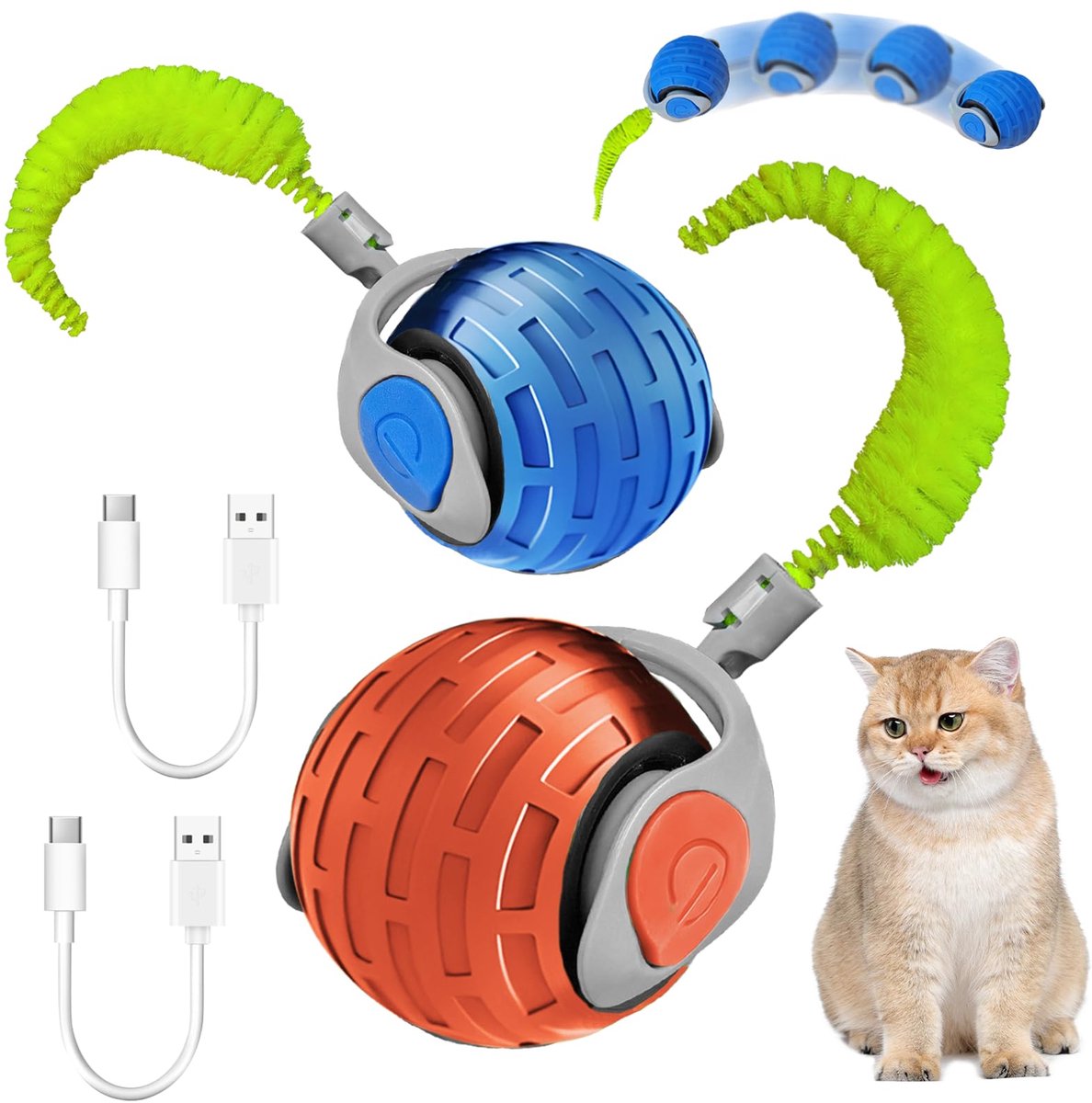 IMPERATORIS® Elektrisch Kattenbalspeelgoed – Interactief Kattenspeeltje / Automatisch Rollend Slim Speelgoed voor Katten – Oplaadbaar – Voor Interactief Spelen Binnenshuis – Geschikt voor Tapijt – 2 stuks