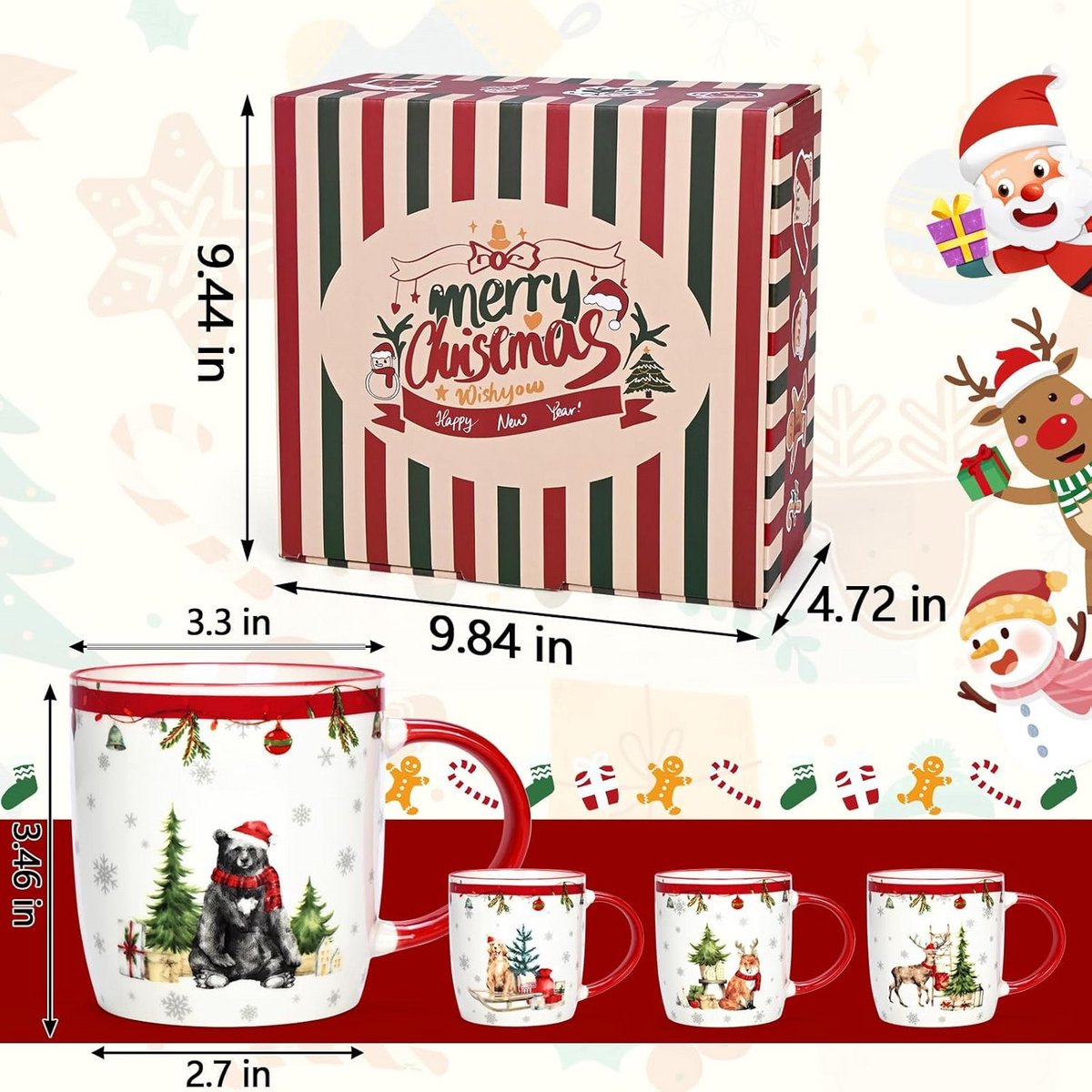 Kerstbeker Set 4-delig | 310ml | Voor Warme Chocolademelk & Glühwein | Feestelijk Design — cadeau in Kookcadeaus - foto 7