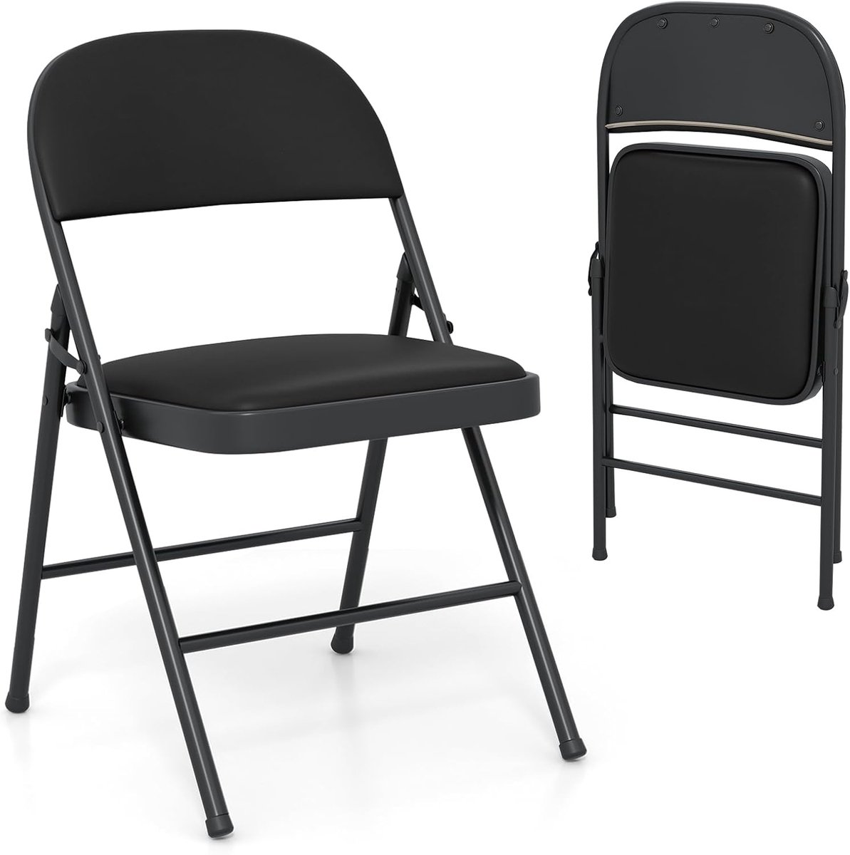COSTWAY Set van 2 klapstoelen, tuinstoel, inklapbaar, campingstoel, kunstleer met metalen 