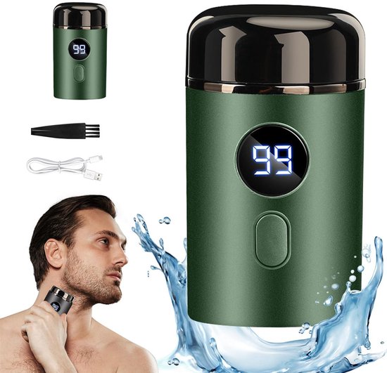 Scheerapparaat - Draagbaar elektrisch scheerapparaat - Inclusief één reservekop - Oplaadbaar via USB - Geschikt voor nat en droog gebruik - Groen scheerapparaat voor mannen - Geschikt voor op reis en thuisgebruik