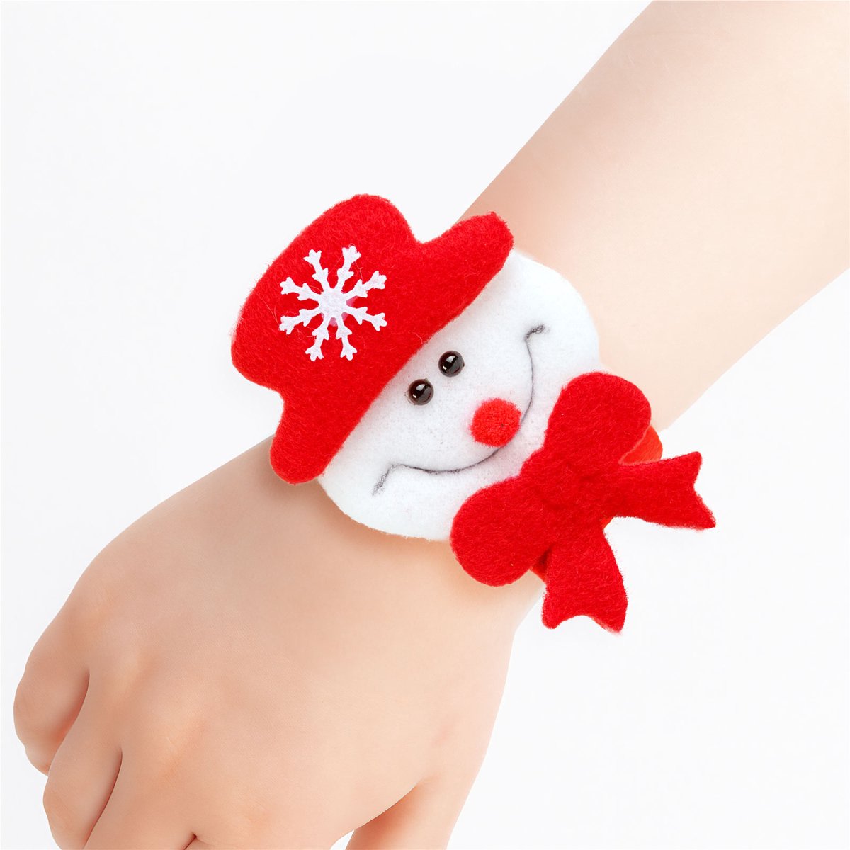 Kerst Armband & Haar Donut – Sneeuwman – 2-in-1 Accessoire (Armband Of Knotmaker) – Zacht En Flexibel – Rood – Polyester – 21 × 8 Cm – 1 Stuk [59737B]
