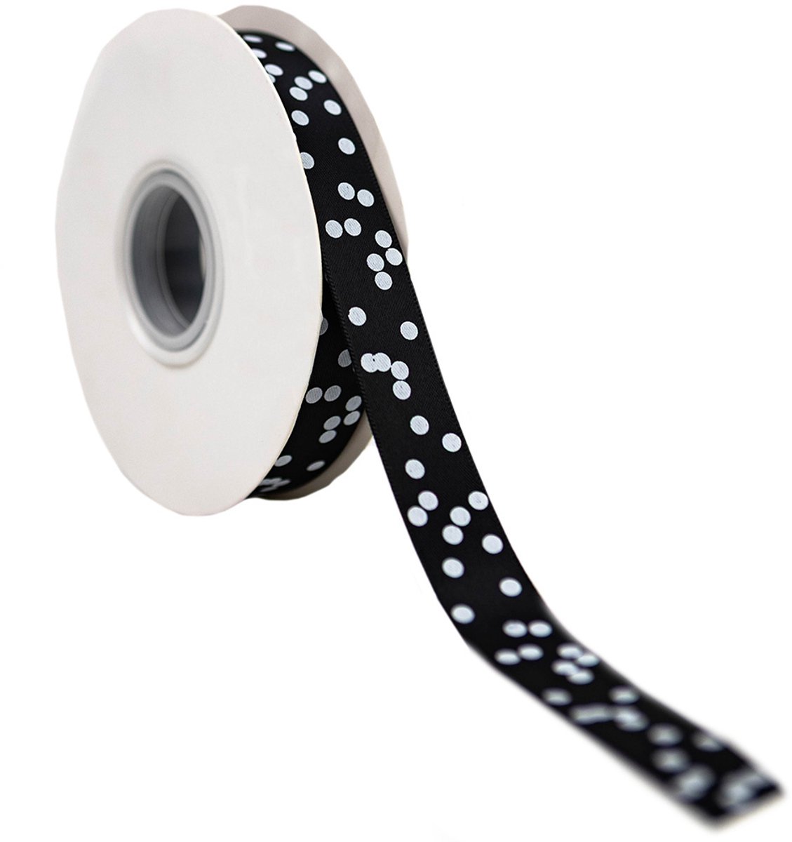 Lint satijn Zwart Dots SMALL (20mm x25m)