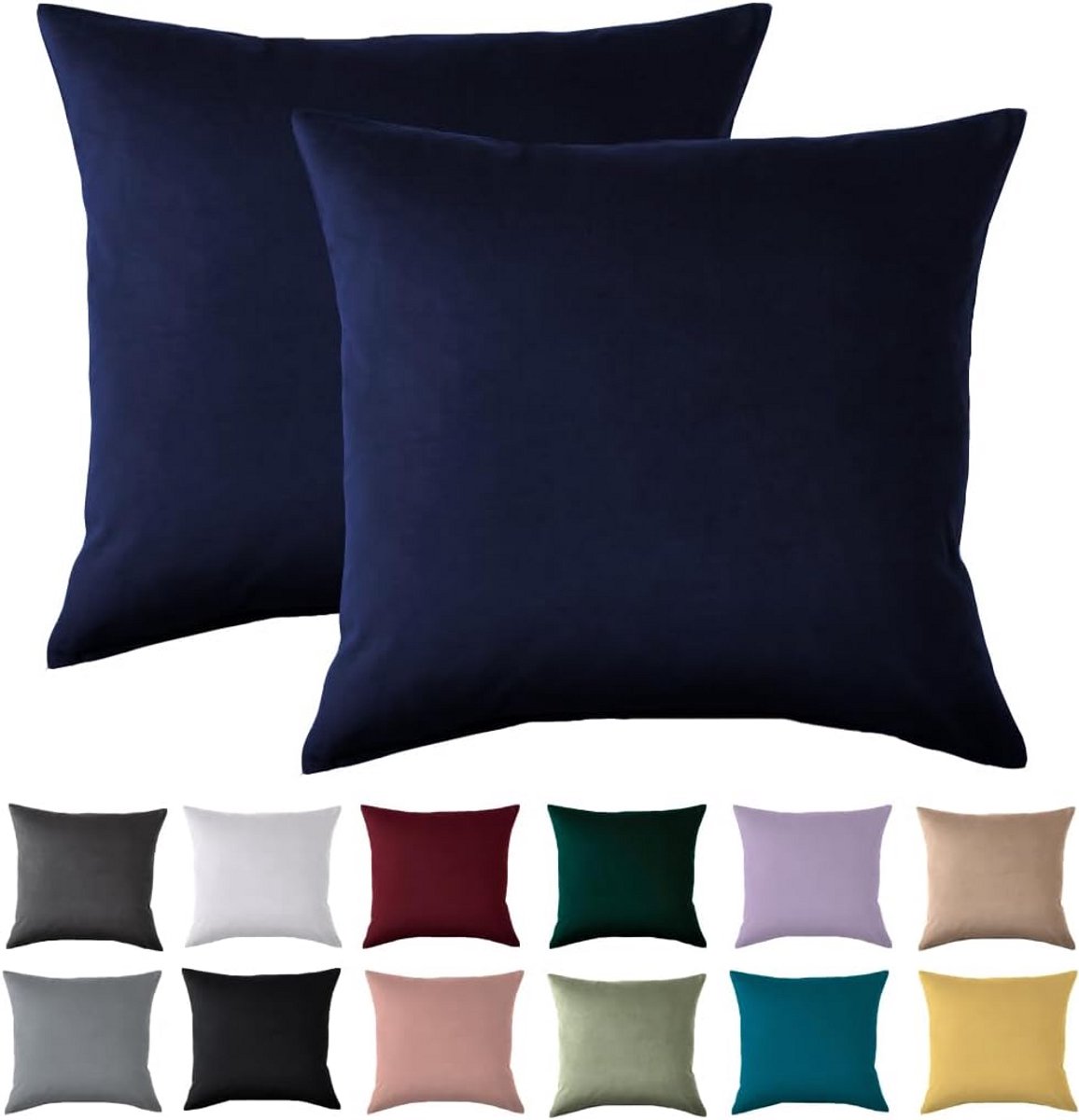 Set van 2 Kussenslopen 80x80 cm - 100% Microvezel - Blauw - Met Ritssluiting