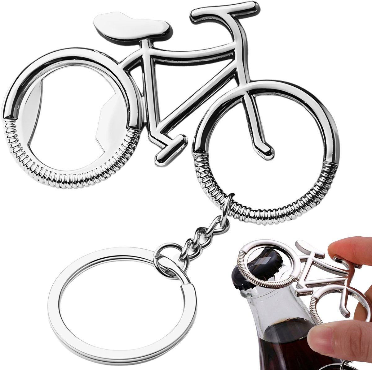 Ainy - Fiets met Flessenopener Sleutelhanger | 2 in 1 Gadget | Metaal Bieropener en Dopopener voor Sleutelbos en Onderweg | Cadeau voor Mannen en Vrouwen
