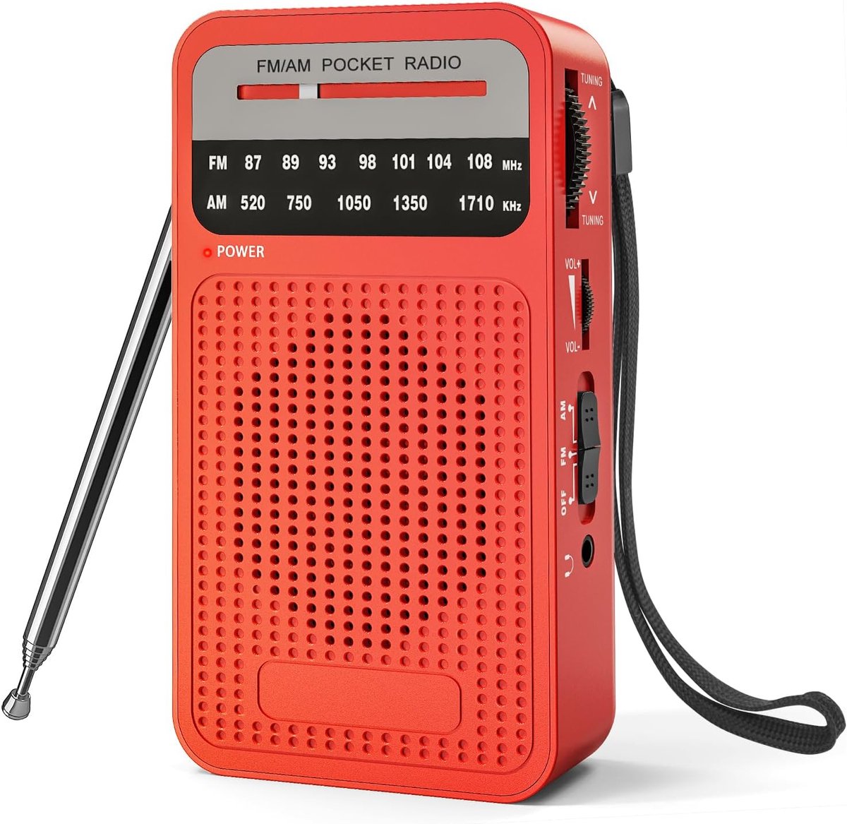 Radio Noodradio Kleine Draagbare Radio Portable AM FM Radio Met Beste Ontvangst 72 Uur Batterijduur Noodpakket Denk Vooruit Luide Speaker 2 AA Batterijen Koptelefoonaansluiting voor Binnen Buiten Noodgebruik rood