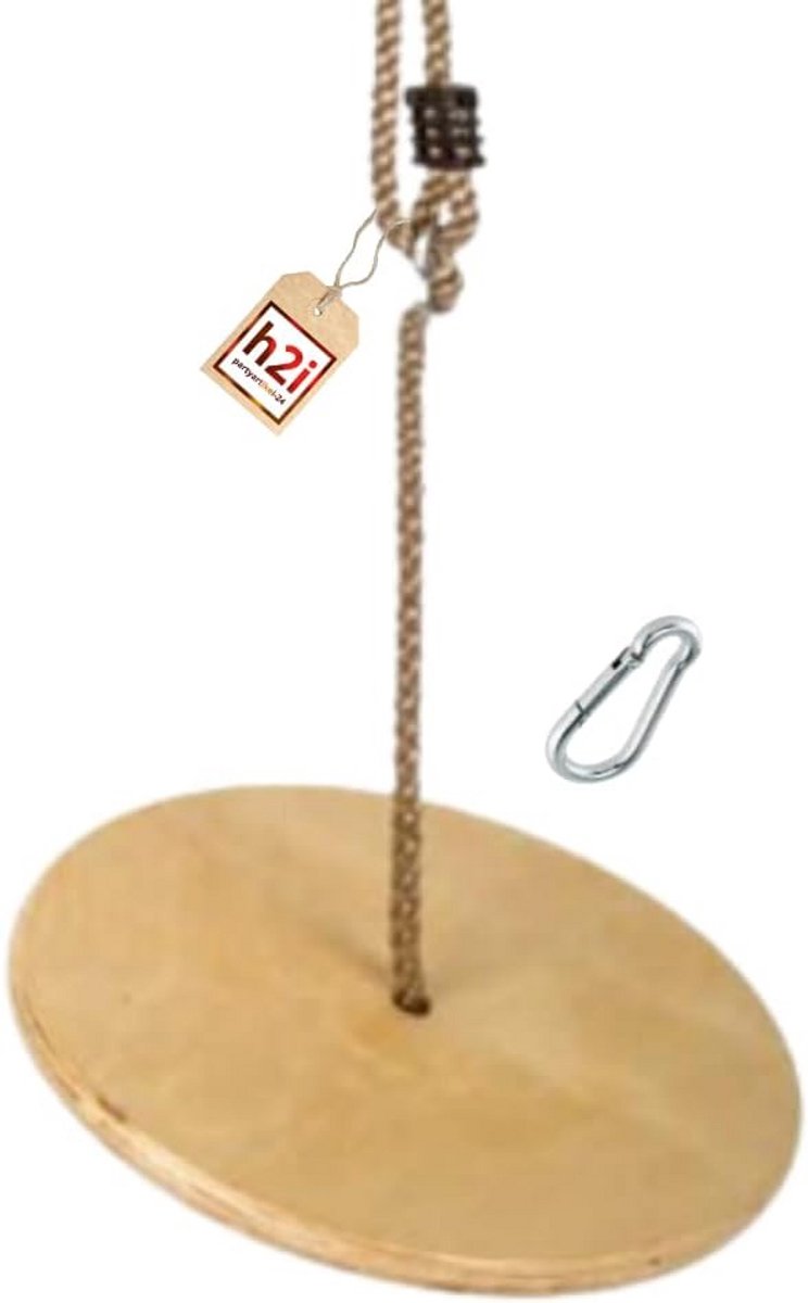 Rond houten serveerbord met karabiner - Hangbaar tafelbord voor buiten