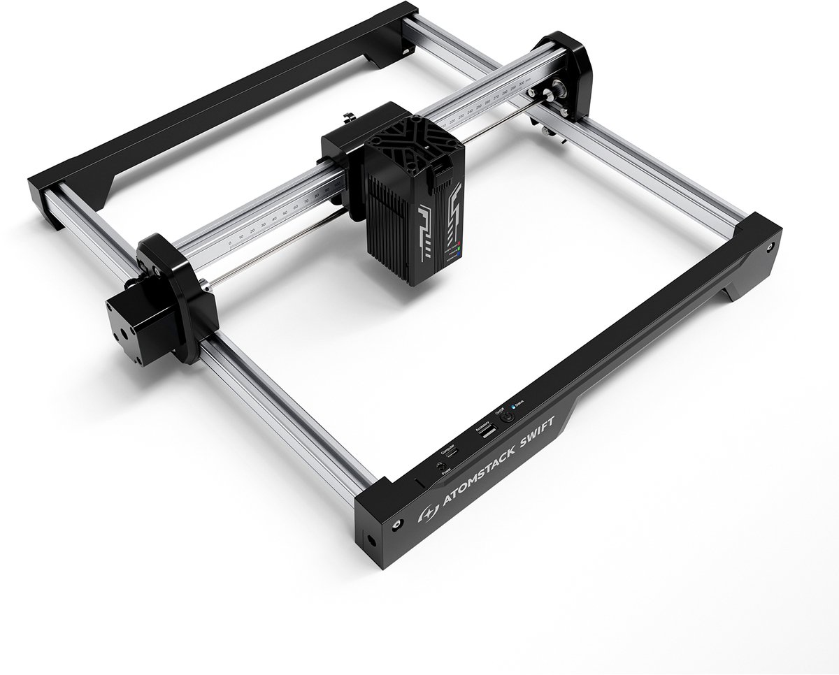 ATOMSTACK Swift 7W Lasergraveermachine – 300×300mm Graveergebied – 10000mm/min – 0.08×0.04mm Laserpunt – Zwart