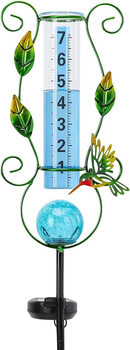 Grote Regenmeter voor Buiten met Decoratieve Kolibrie en Zonnelamp, Vorstbestendig