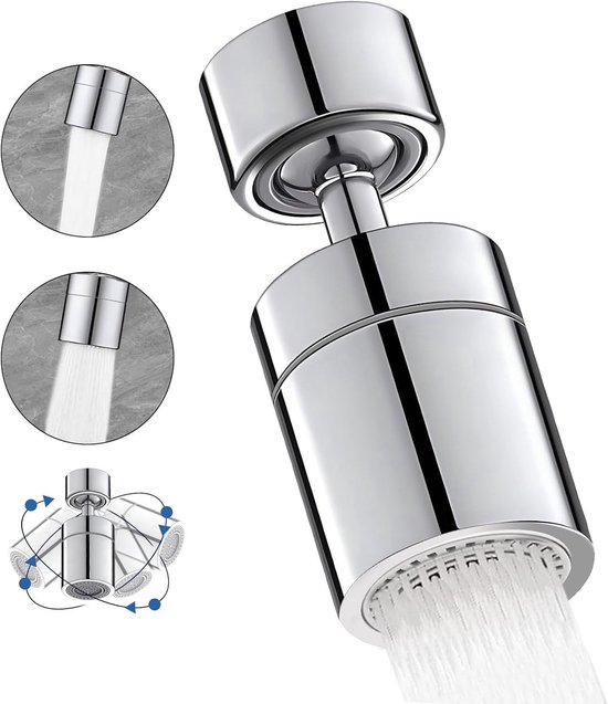 Robinet - Têtes de robinet - Tête de robinet économiseur d'eau - Tête de robinet rotative - 360 degrés - Robinet - Avec différents accessoires - Chrome