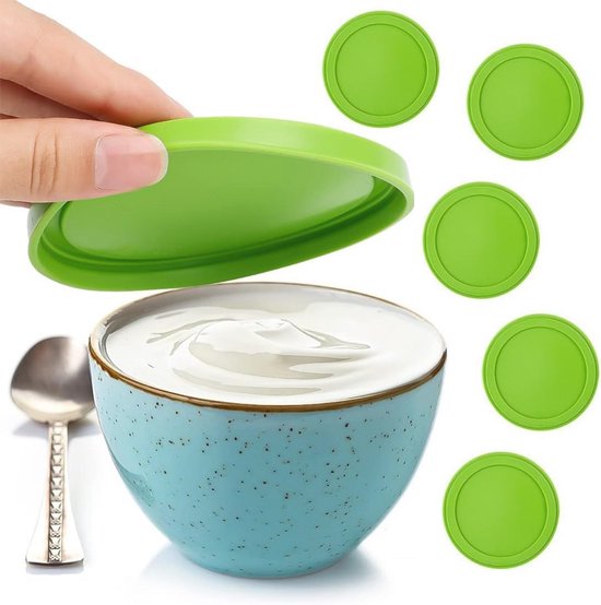 Herbruikbare Siliconen Deksel voor Yoghurtbeker - Set van 4 - Lekvrij en Universeel — afbeelding 3