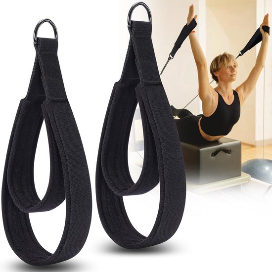 Pilates weerstandsband, hulpmiddel voor yoga-oefeningen, dubbele lus Pilates band voor thuisgym, handvatten voor workouts, zwart.