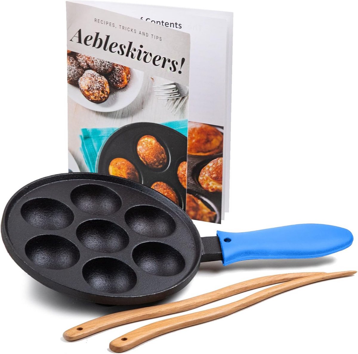 Gietijzeren pan voor Aebleskiver Deense poffertjes met antiaanbaklaag