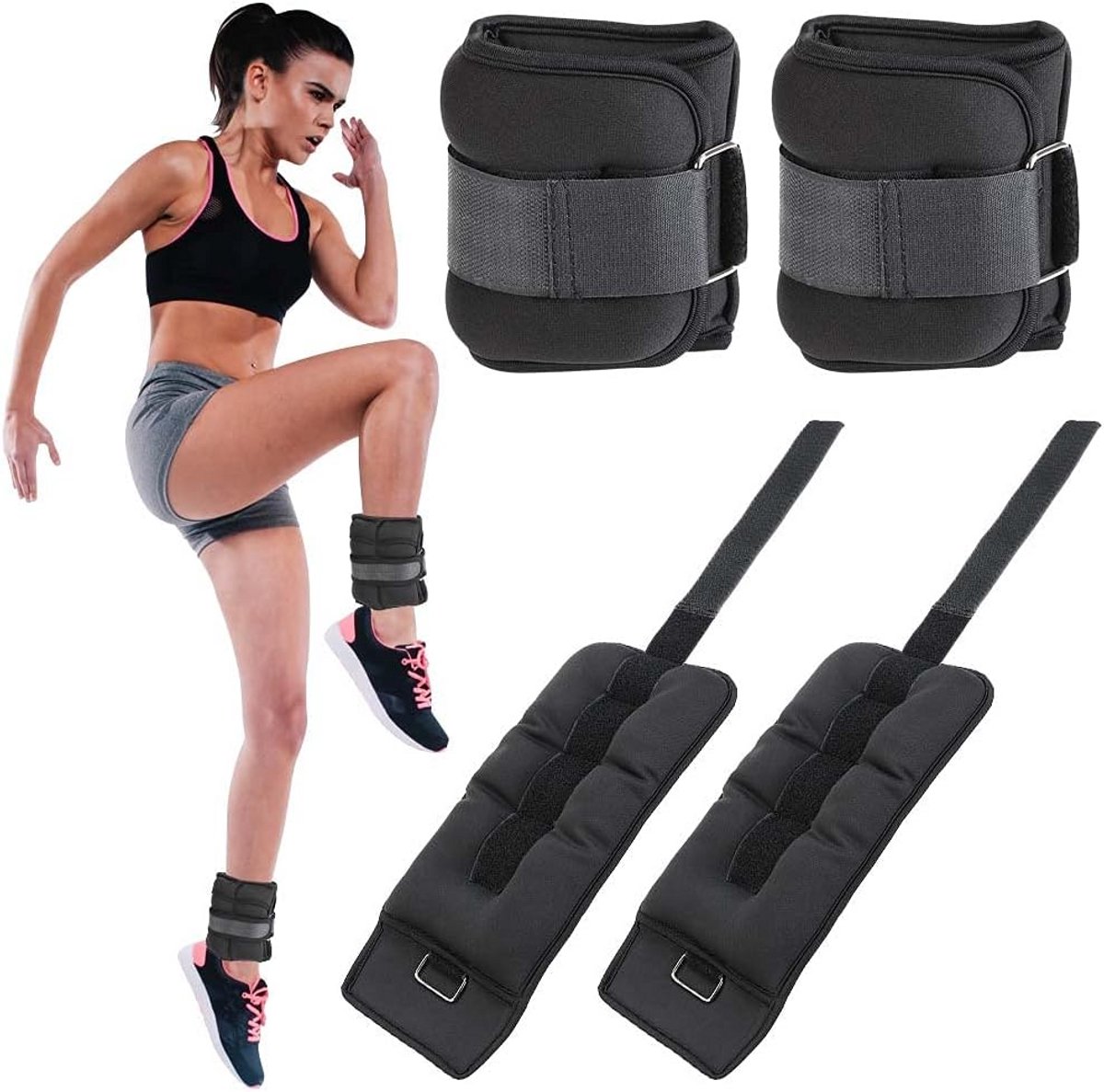 Set van 2 Verstelbare Enkel- en Polsgewichten (Totaal 4 KG) - Neopreen Fitness Trainingsgewicht