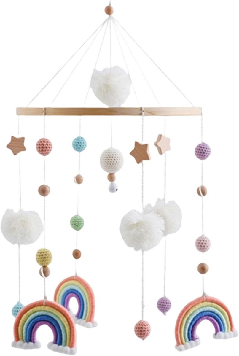 Hangende Baby Mobiel Regenboog Sterren Houten Decoratie voor Wieg en Kinderbed