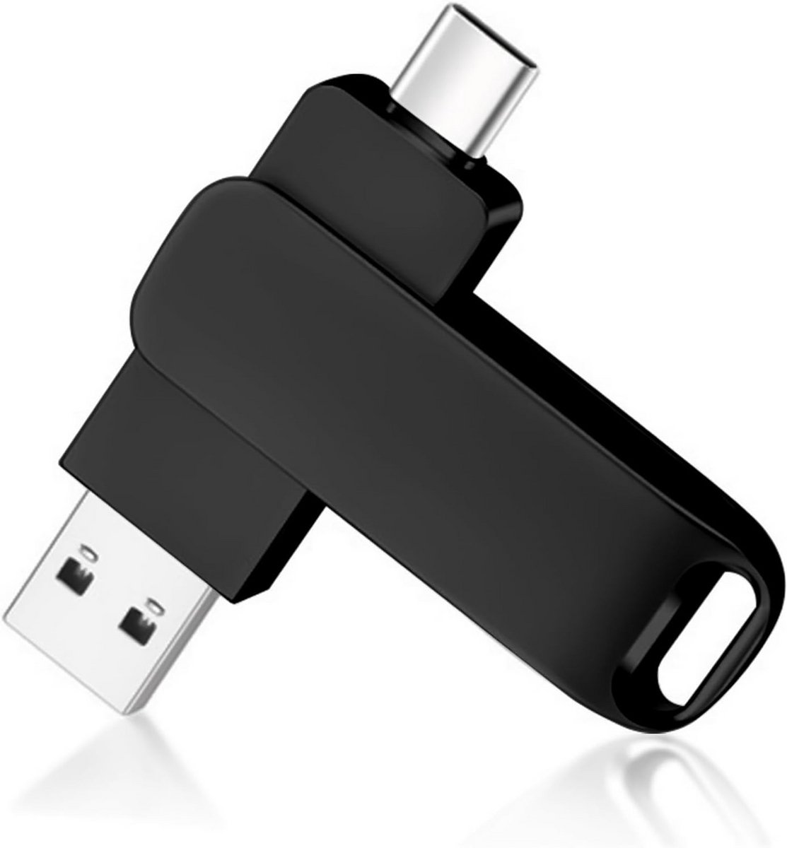 128GB USB-C Stick 2-in-1 OTG Flash Drive voor PC, Laptop en Mobiele Telefoon Zwart