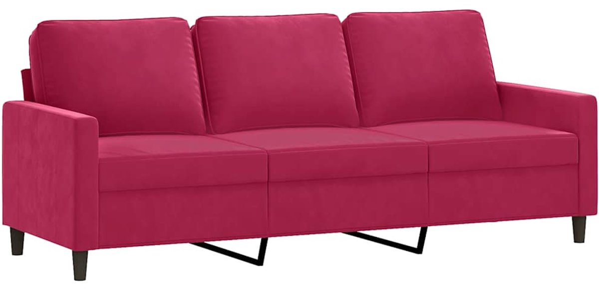 vidaXL Driezitsbank - 180 - cm - fluweel - wijnrood