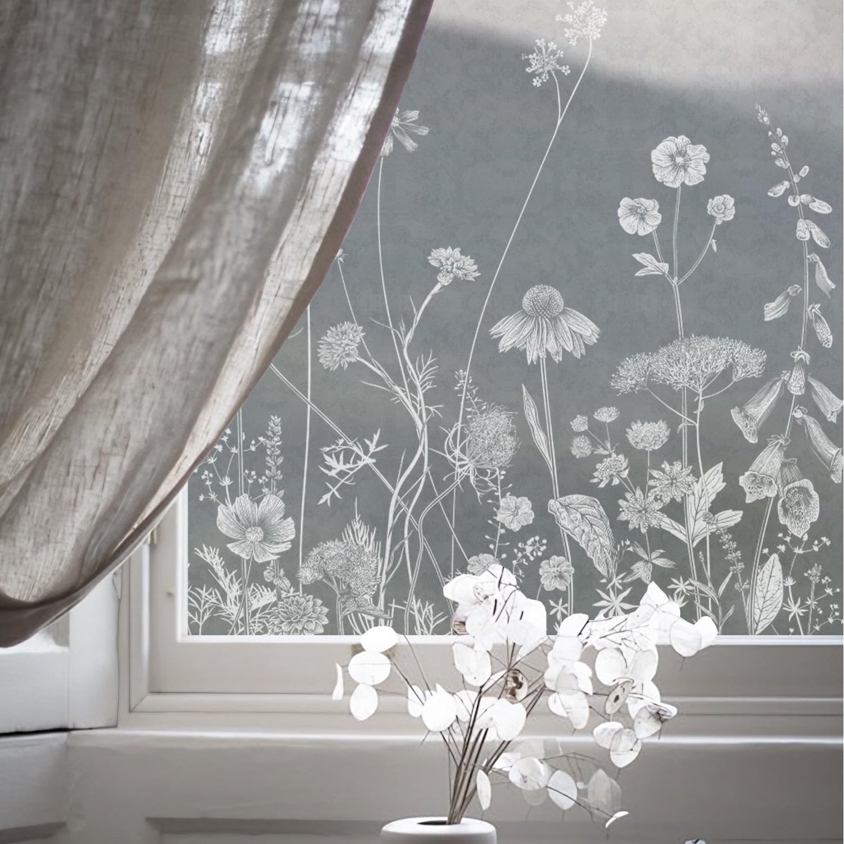 Imperatoris Zelfklevende Raamfolie – Matglas Raamfolie / Inkijkwerende Privacyfolie – Voor Ramen en Glazen Deuren – Screenprotector – Eenvoudig Aan te Brengen – 58X120CM Thistle Wildflower