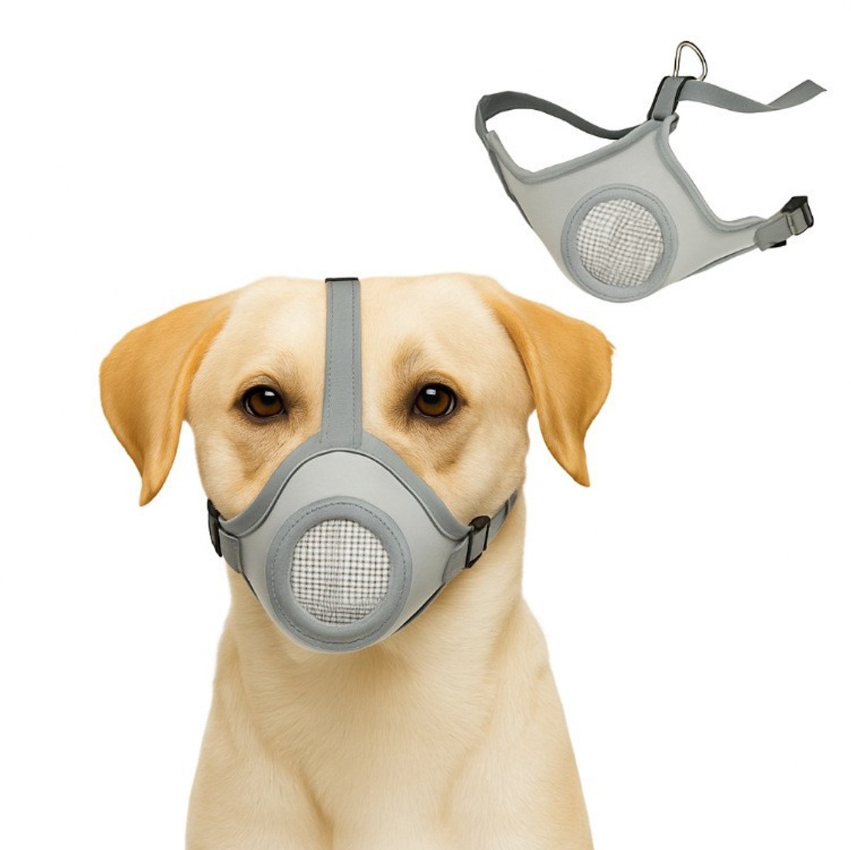 Hondenmasker, huisdierbenodigdheden, verstelbare mondkap, anti-bijt- en anti-inslikfunctie, ademend, grijs, S