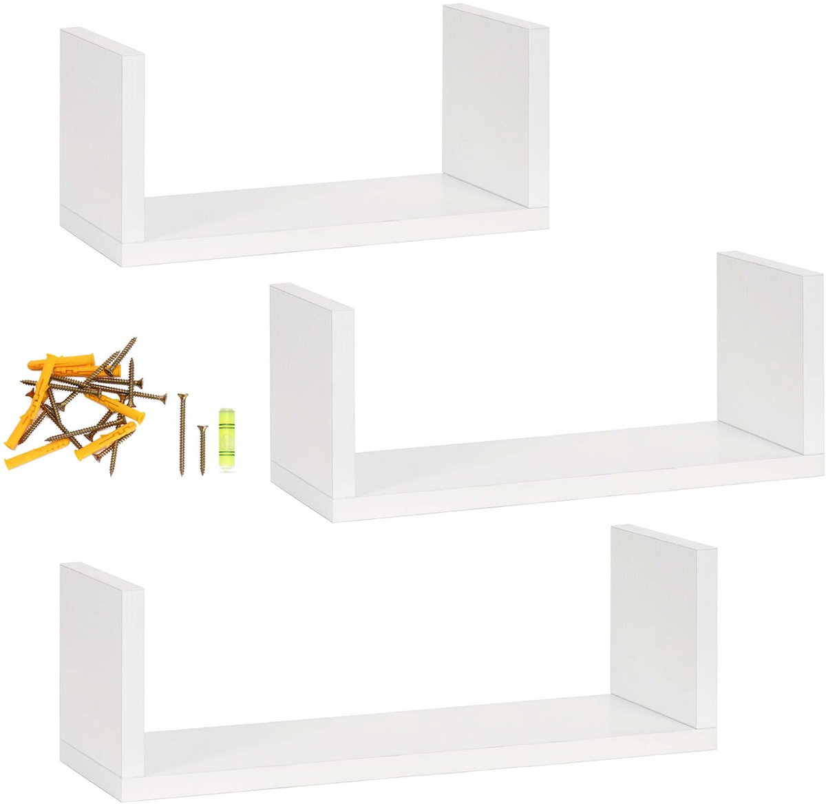 Springos Wandplank - Boekenplank - Kruidenplank - Ophangbaar - 3 Delig - Wit - Metaal - 3 Kg - 15 x 30 x 1,5 Cm